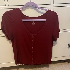 Dark Red American Eagle Ribbed Tee | Size L